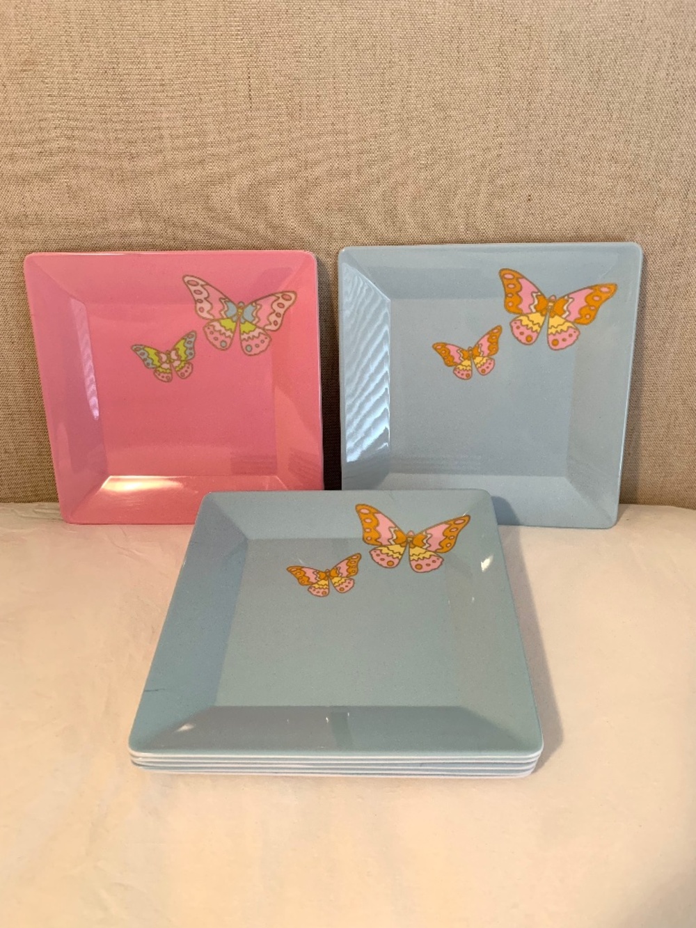 Swell by Cynthia Rowley Butterfly Square Plates Melamine- Set of 8